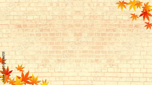 秋のイメージ レンガの背景に紅葉 16 9 Stock Illustration Adobe Stock