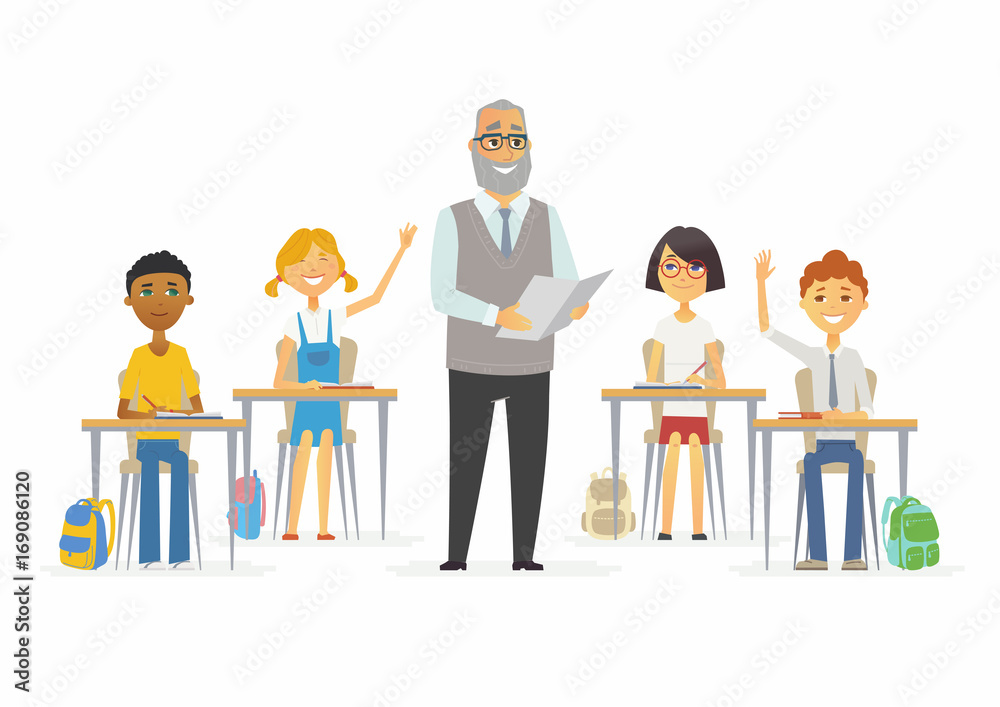 Lesson at school - cartoon people characters illustration Stock Vector ...