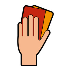 Wall Mural - referee hand with red and yellow card soccer or football related icon image vector illustration design