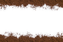 White Background With Ground Coffee On Below And Above