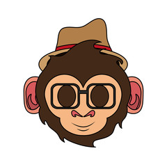 Poster - happy cute expressive hipster monkey cartoon icon image vector illustration design