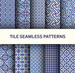 Mosaic seamless patterns set. Modern geometric textures. Vector illustration.