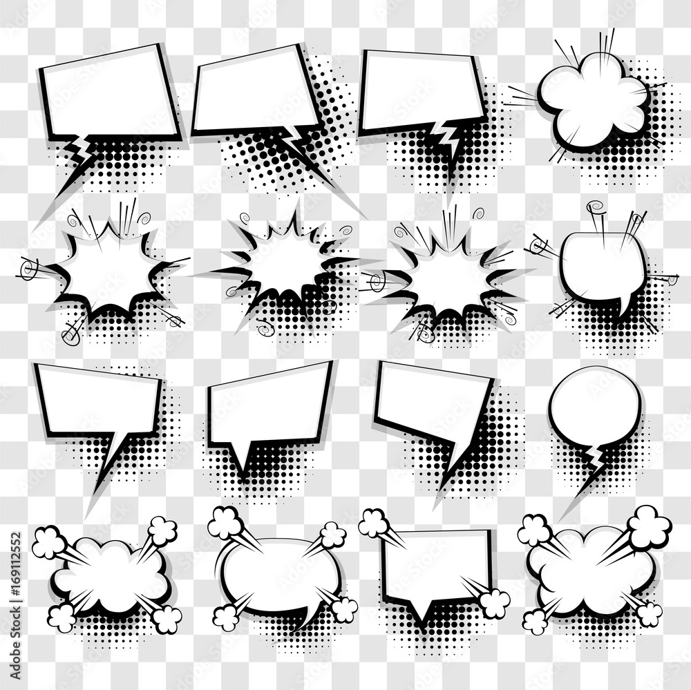 20 Big set picture blank template pop art style comic text speech ...