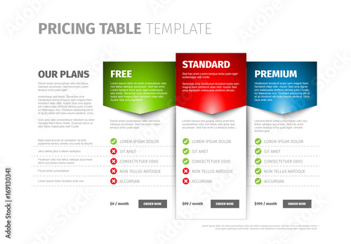 Three Tier Pricing Table Layout Template Stock Adobe Stock