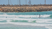 Surfing On The Mediterranean In Ashkelon, Israel