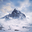 Mountain peak scene / 3D illustration of completely computer generated majestic snowy mountain under glorious sky