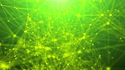 Poster - Flying through Plexus fantasy abstract technology network with a green background. Rotating camera. Seamless loop.
