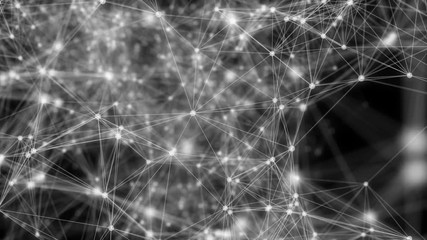 Poster - Black and White plexus effect network background. 