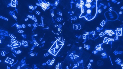 Poster - social media messaging on a dark blue background. sms e-mail chat messaging concept.