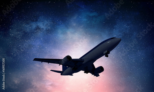 Fotografering  Airliner in sky. Mixed media