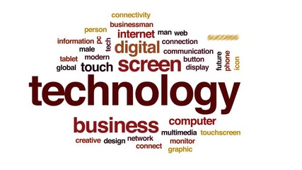 Sticker - Technology animated word cloud, text design animation.