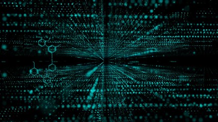 Poster - 4K Dot Particle and medical chemistry chain flow and moving for futursitic and tectnology abstract background