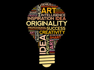 Poster - Originality bulb word cloud collage concept