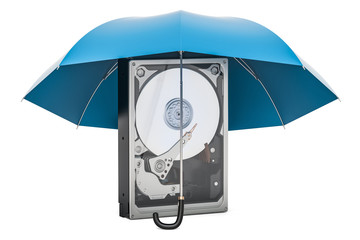 Canvas Print - Hard Disk Drive HDD with umbrella, protection concept. 3D rendering