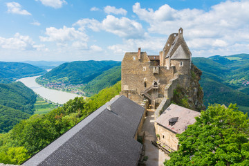 castle Aggstein - old castle and Danube river in Wachau, Austria