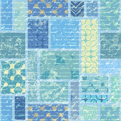 Poster - Seamless background. Lignt blue vintage pattern of rectangles in scrapbook style.