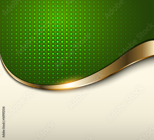 Abstract background green with beige and gold metal elements