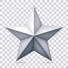 Poster - Volume five-pointed gray star on transparent background, 3d object, geometry shape, mesh version, vector object for you project