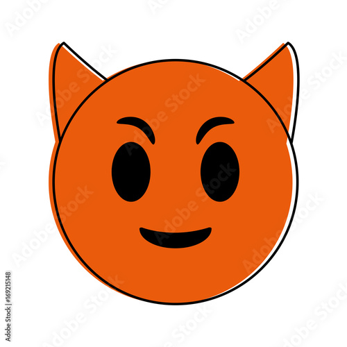 Orange monocromatic devil emoji design over white background vector