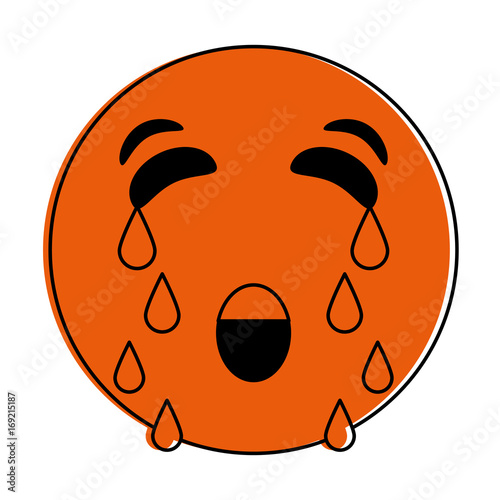 Orange monocromatic crying emoji design over white background vector