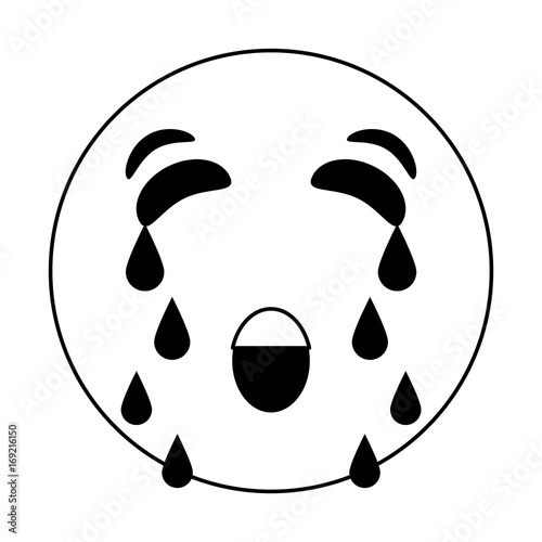 Black and white crying emoji over white background vector illustration
