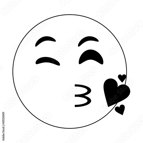 Black and white kiss emoji over white background vector illustration