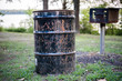 Rusty trash can in park