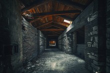 Creepy Attic Interior At Abandoned Building