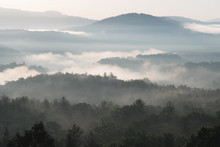 Sunrise Over Blue Ridge Mountains With Fog, Asheville, North Carolina