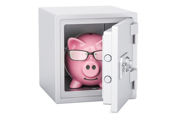 Poster - safe box with piggy bank inside, 3d rendering