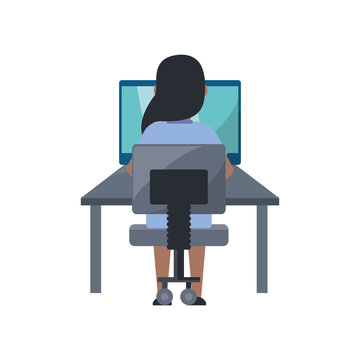 Young woman working on computer icon vector illustration graphic design
