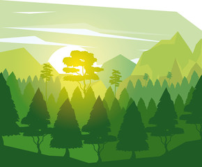 Canvas Print - colorful background with landscape of pine trees in dawn vector illustration