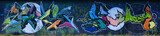 Fototapeta Fototapety dla młodzieży do pokoju - The old wall, painted in color graffiti drawing with aerosol paints. Background image on the theme of drawing graffiti and street art