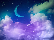 Abstract Purple Sky With Cloud And Moon