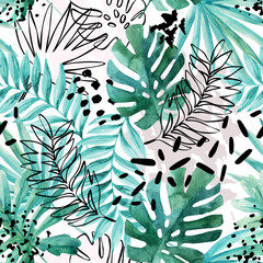 Wall Mural - Abstract exotic leaves seamless pattern.