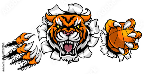 Tiger Holding Basketball Ba...