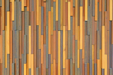 Canvas Print - layer of wood plank arranged as a wall, selected focus at center.