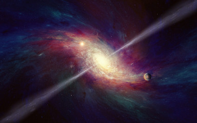 Wall Mural - space-time warping concept, bright quasar in deep space