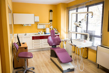 Interior Of Modern Empty Dental Care Office In Hospital. 