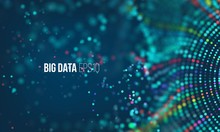 Data Sorting Flow Process. Big Data Stream Futuristic Infographic. Colorful Particle Wave With Bokeh