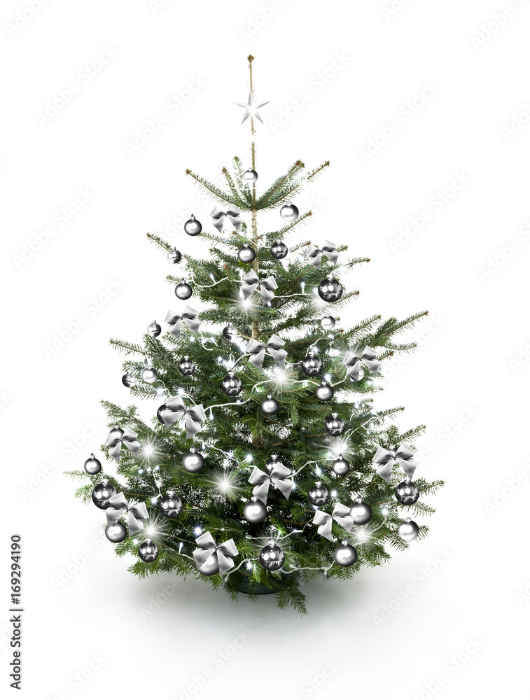 Silber Geschmückter Weihnachtsbaum Stock Photo
