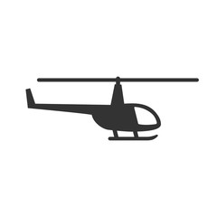 Wall Mural - Black isolated silhouette of helicopter on white background. Icon of side view of helicopter.