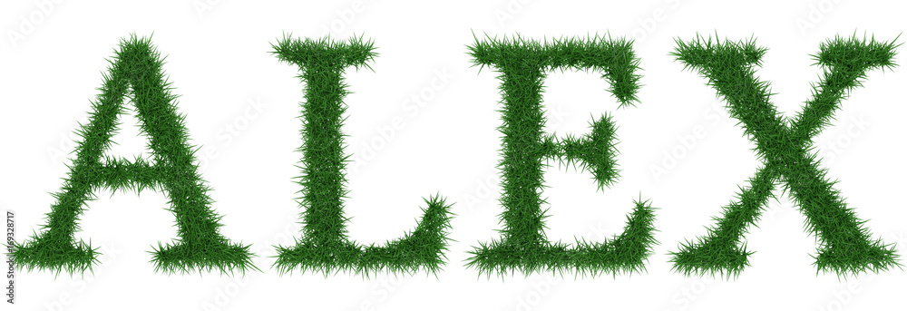 Alex - 3D rendering fresh Grass letters isolated on whhite background. - obrazy, fototapety, plakaty 