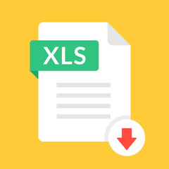 Aufkleber - Download XLS icon. File with XLS label and down arrow sign. Spreadsheet file format. Downloading document concept. Flat design vector icon