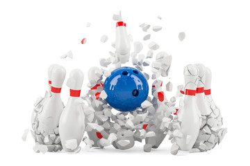 Fototapete - Bowling pins destroyed, 3D rendering