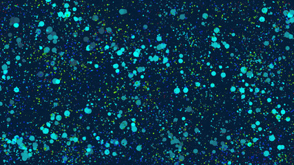 Wall Mural - Abstract hand painted background with cyan and green ink or watercolor chaotic blots on dark blue backdrop. Digital art painting.