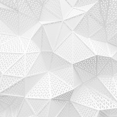 Wall Mural - abstract white low poly background hole mesh triangle pattern 3d render. blank empty backdrop with copy space technology modern future business style concept.