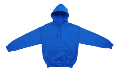 Wall Mural - spread blank hoodie sweatshirt color blue front view on white background