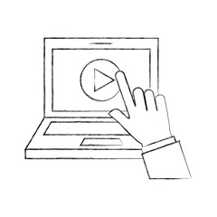 hand user laptop with media player isolated icon vector illustration design