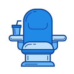 Sticker - Cinema chair vector line icon isolated on white background. Cinema chair line icon for infographic, website or app. Blue icon designed on a grid system.